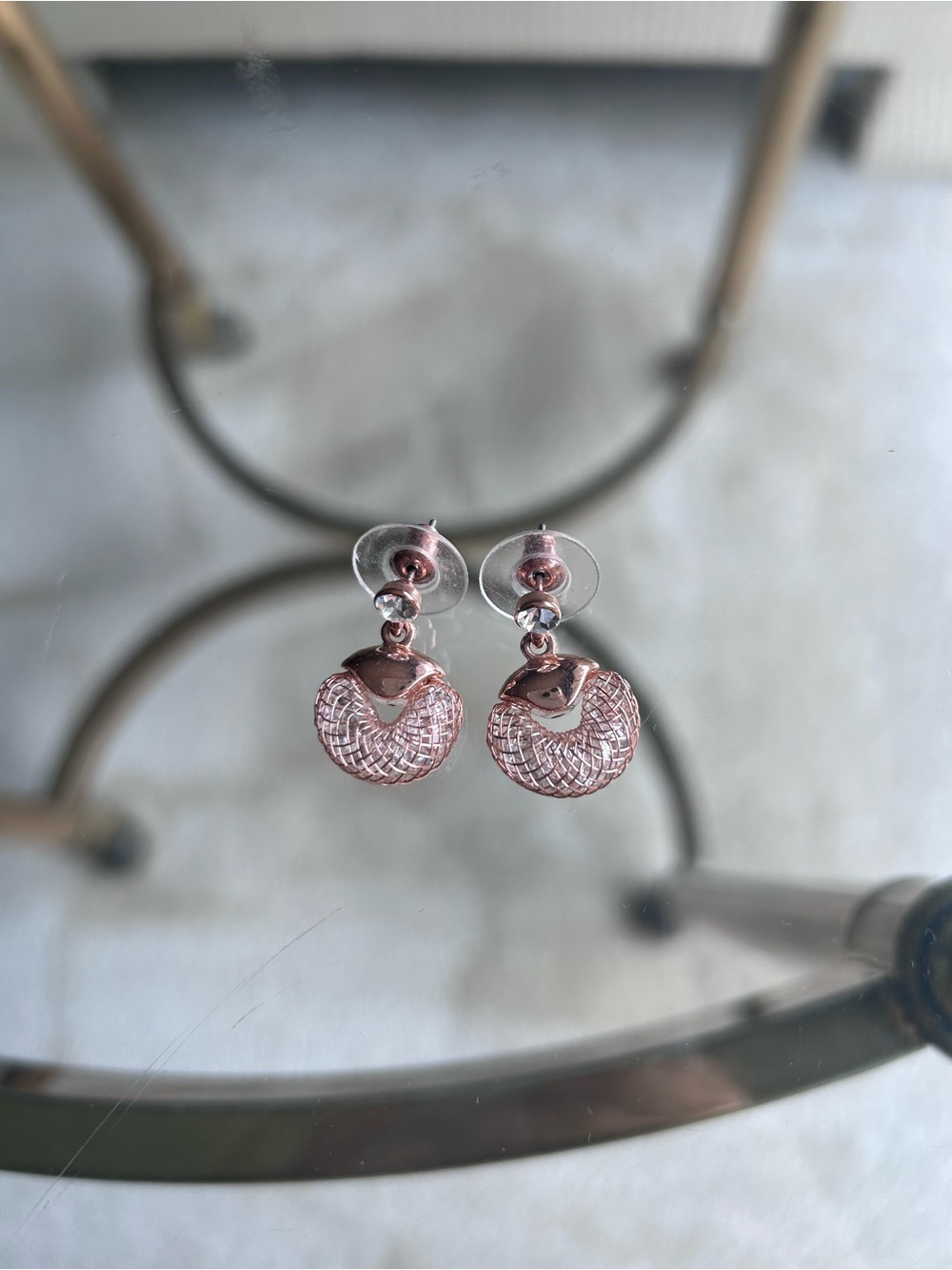 Rose Gold Mesh Crystal Mini Hoops